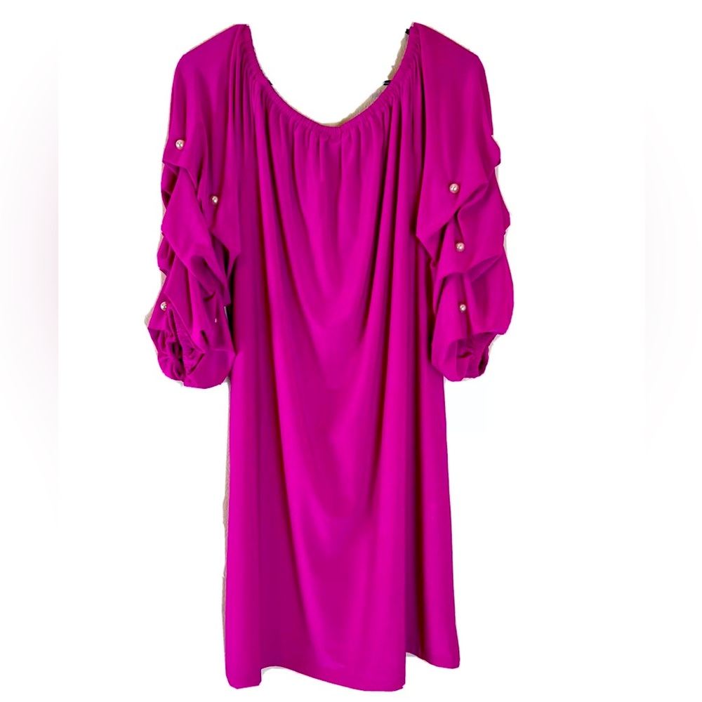 Brand NWT 🩷 Ivy Road Fuchsia Pink Dress Ruffle Pearl Beaded Sleeves 💖 Large 💖